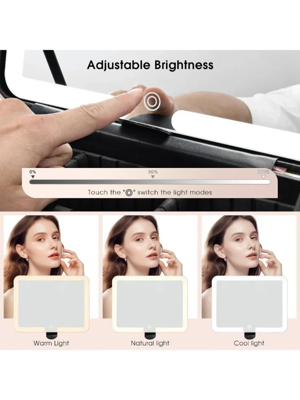 LED Makeup Case with Adjustable Brightness Mirror, Travel Cosmetic Organizer